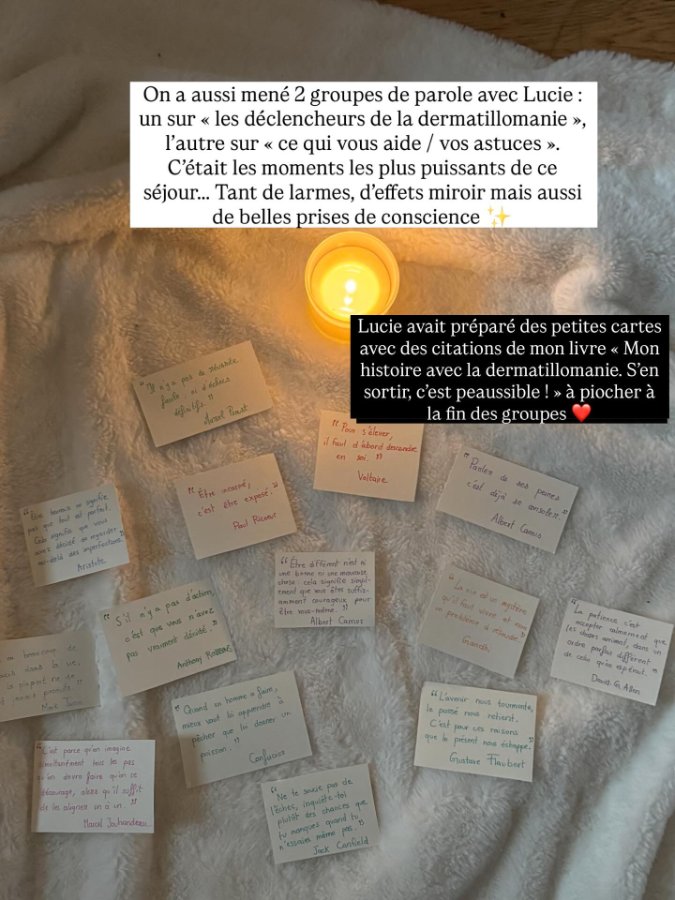 Petits papiers écrits pendant un groupe de parole du séjour, à la lueur d'une bougie